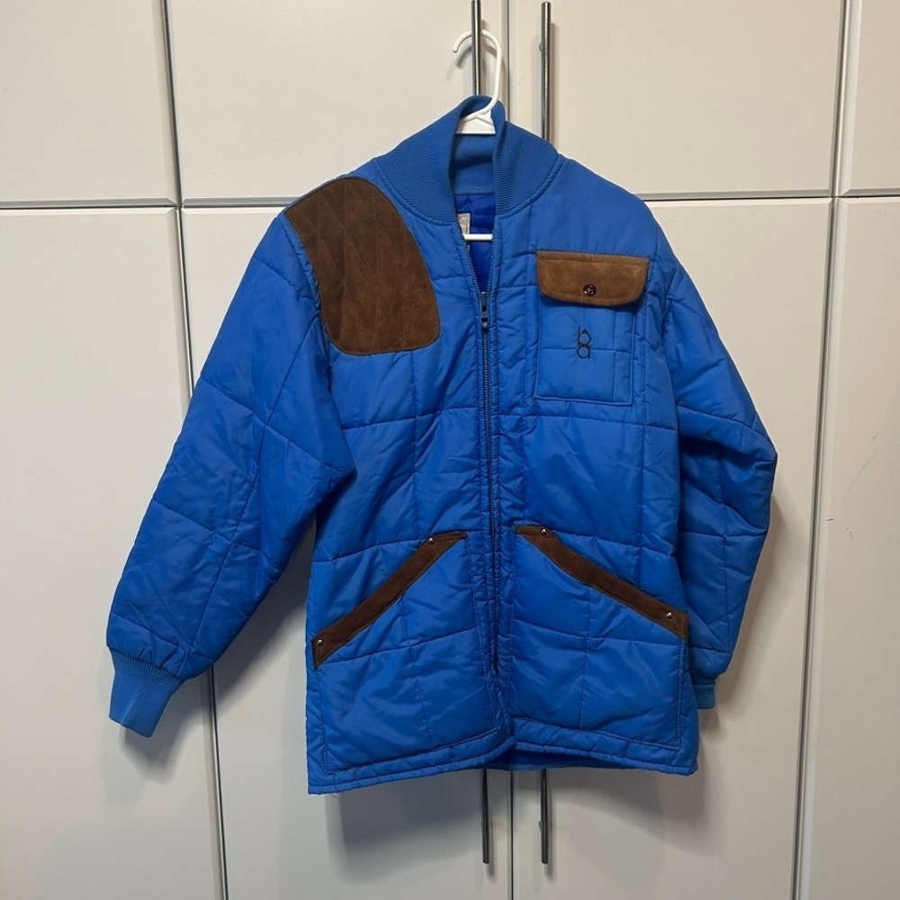 Bob Allen Shooting Jacket Blue Quilted Suede Trim Hunting Coat Mens Small